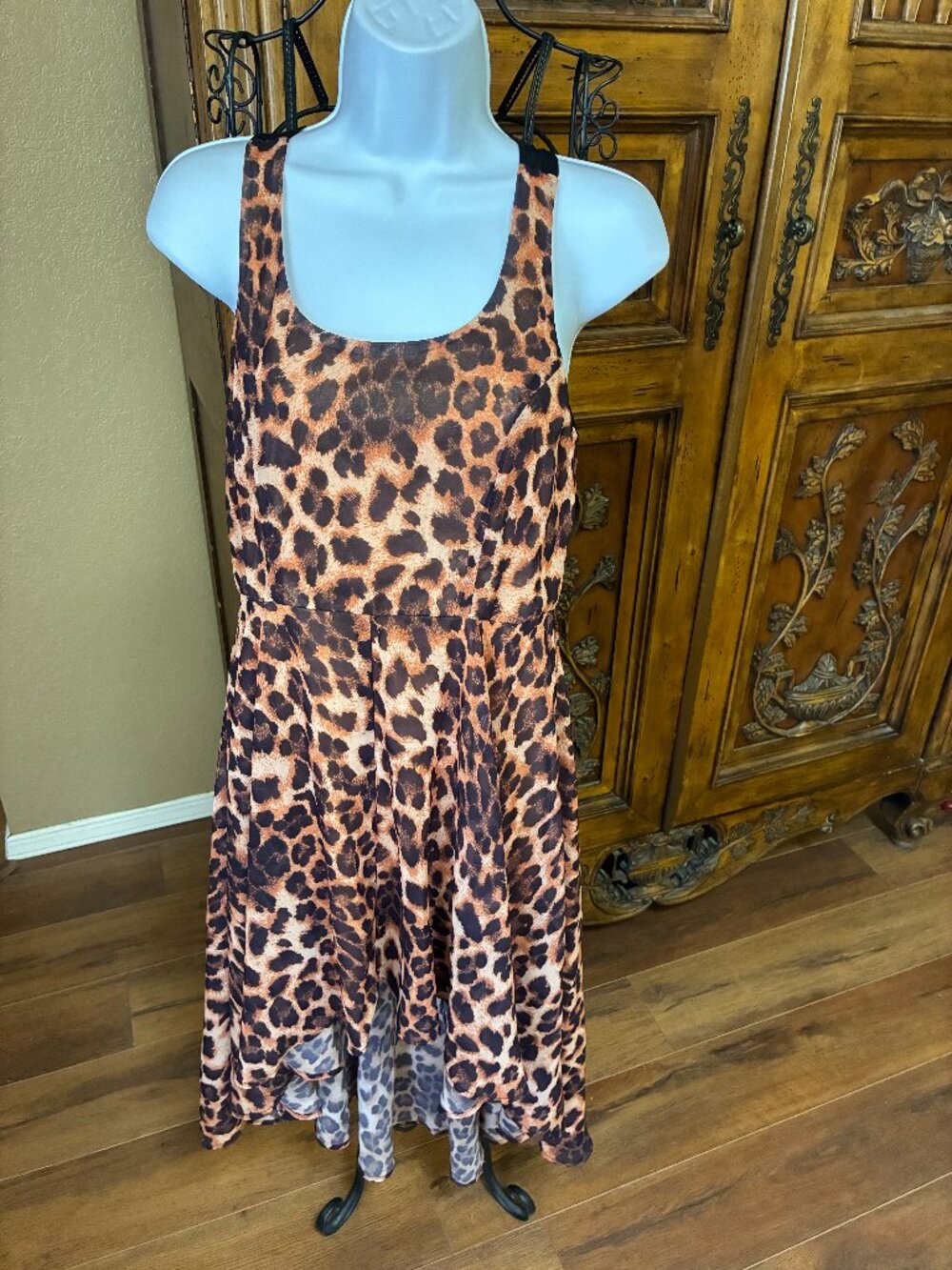 Women's Love Tree Leopard Print  Summer Slip Dress Size Medium High Low Hem Y2K.